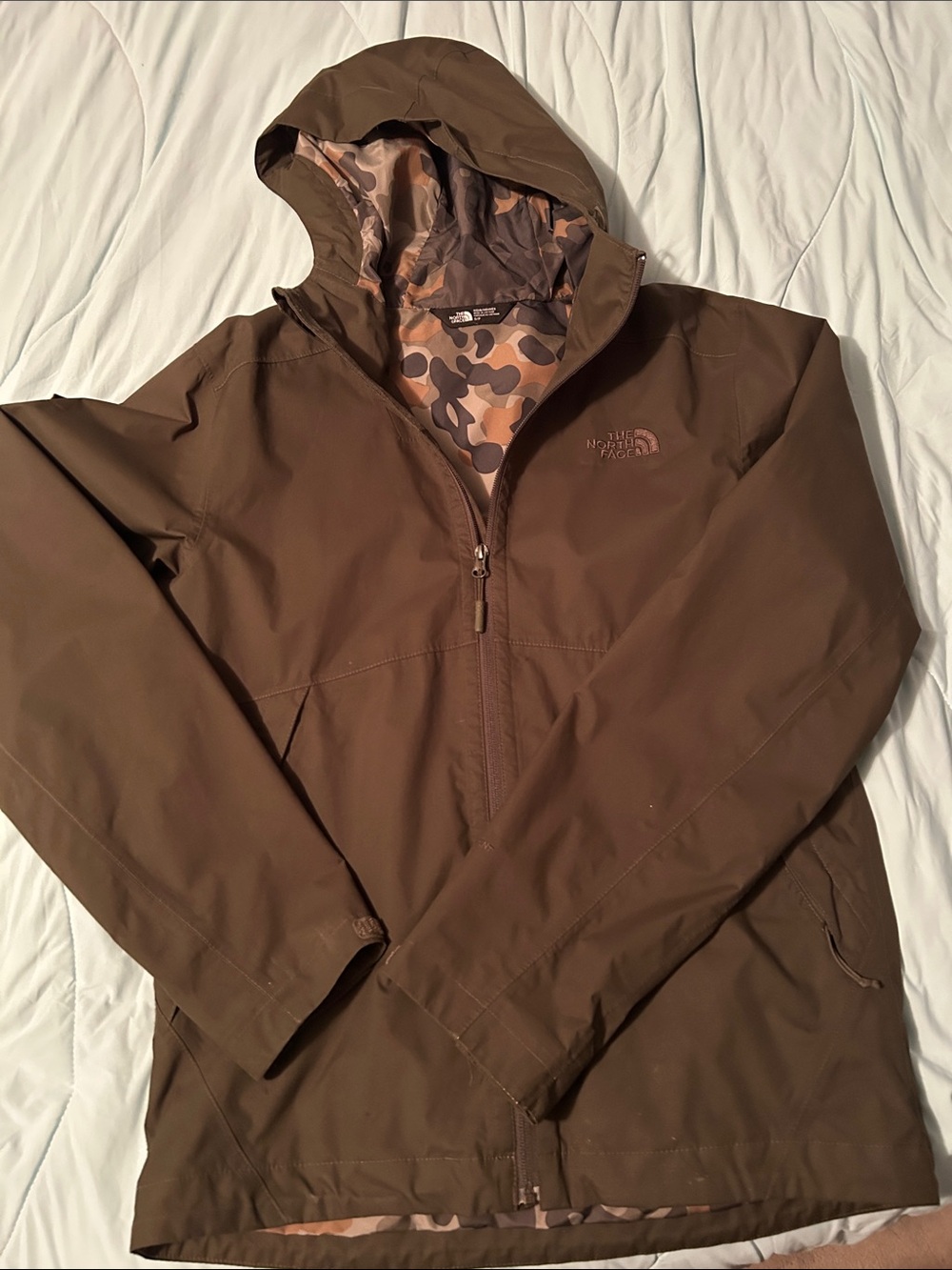 The North Face Men’s Brown Hooded Rain Jacket with Camo Lining